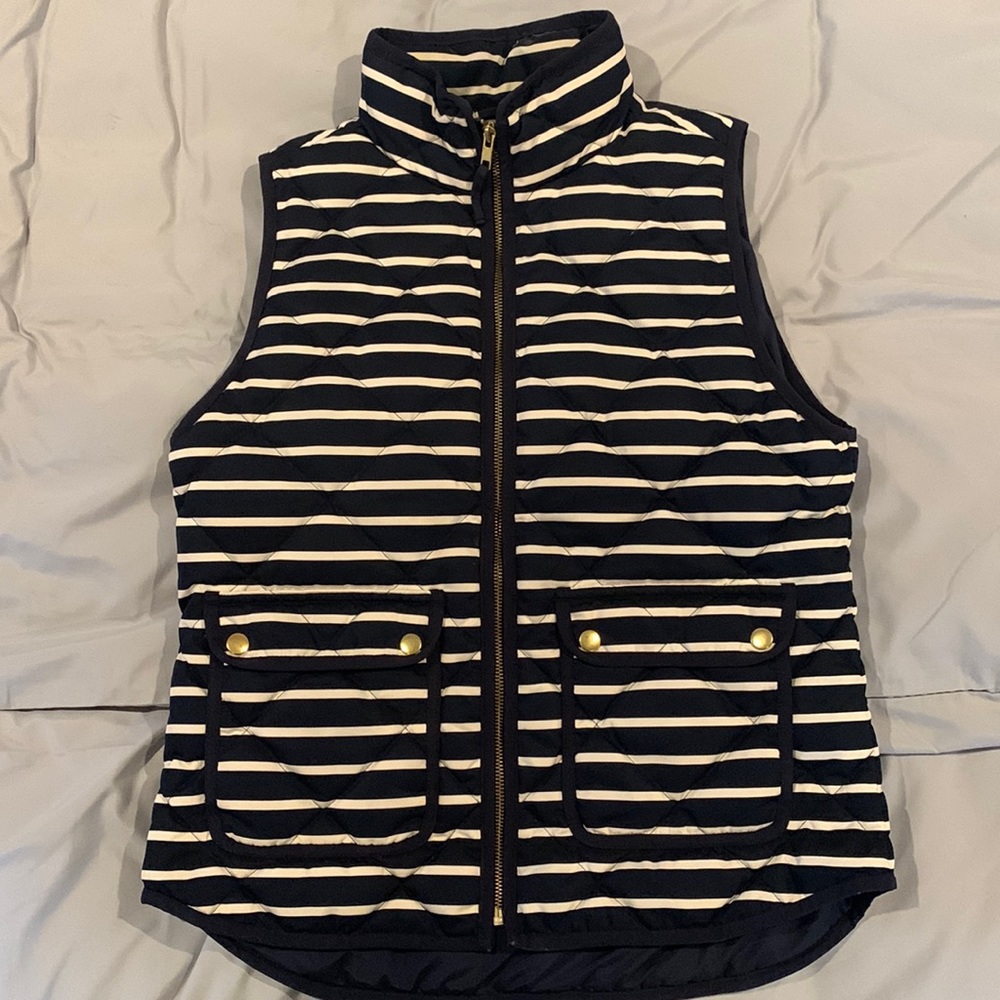 J. Crew Navy and White Striped Puffer Vest